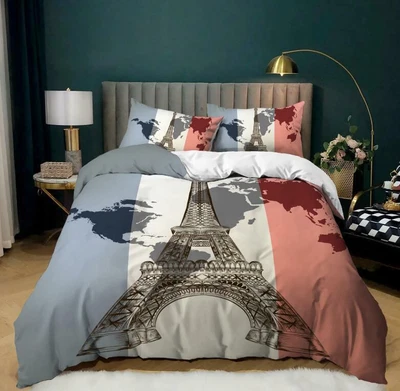 Parure de lit Tour Eiffel 3 pièces housse de couette simple double king size UK - Photo 1/4