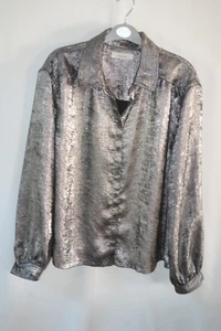 Per Una women's silver and black long sleeve button front shirt UK size 14 - Picture 1 of 2