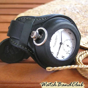 WW1 WRIST WATCH STRAP for MILITARY POCKET WATCH BAND BLACK LEATHER CASE 48-54 mm - Picture 1 of 11