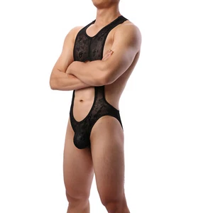 Hombres Leotardo Body Encaje Lucha Una Pieza Jockstrap Ropa Interior Transparente - Imagen 1 de 13