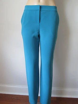 NUEVO PANTALÓN ST JOHN TEJIDO TALLA 4 MUJER AZUL VERDOSO EMMA PIERNA RECTA Foto 1 de 4