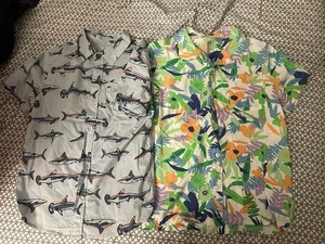 Lot Of 2 Boys Button Up Shirts Size 8 Sharks, Hawaiian - Picture 1 of 7