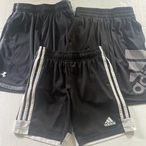 Lot Of 3 Adidas Under Armour Youth Boys Athletic Black Shorts Size XS/S - Picture 1 of 14