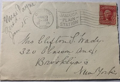 Postal History Cover Boston Mass Jamaica Plain Stationflag Cancel Clean 1906 - Image 1 of 2