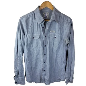 Sailor Jerry Striped Button Down Shirt Women's Long Sleeve Cotton Blue Size SM - Picture 1 of 8