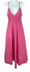 Women's Zara Sleeveless V-Neck Poplin Midi Dress Fuchsia Pink Size S - Picture 1 of 5