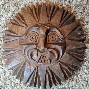 Vintage Hand Carved Aztec/Mayan Warrior Sun God Face Carving Wall Hanging... - Picture 1 of 10