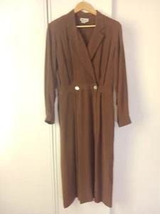 Vintage Robbie Bee Dress Brown Collared Silk Long Fall Business Safari Medium 12 - Picture 1 of 13