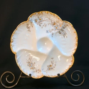 CFH/GDM Haviland Limoges Oyster Plate 1892-1900 Floral Gold 5 Section & Center - Picture 1 of 11