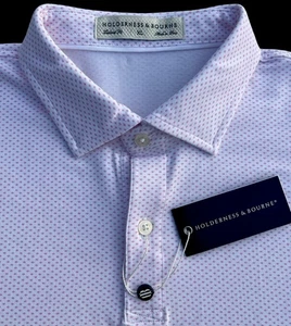 Polo de golf Holderness & Bourne The Thomson para hombre blanco y rosa escocés talla XL - Imagen 1 de 10