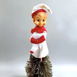 Rodillera Elfo Adorno de Navidad Japón Pixie De Colección Raro Pluma Árbol Topper - Imagen 1 de 10