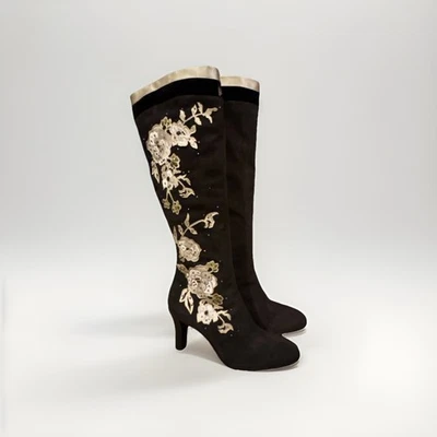 NEW & never used Cole Haan suede, silk, velvet embroidered knee high BOOTS 9B - Image 1 of 4