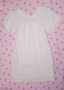Antiguo Vestido de Verano Azul Marino Marfil Ojales Encaje Algodón Pequeño Forrado - Imagen 1 de 10