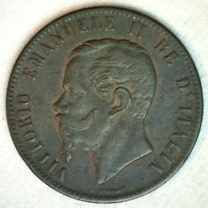 1867 N Italy Copper XF 10 Centesimi Coin Extra Fine Circ Vittorio Emanuele II  - Picture 1 of 2