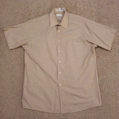 Van Heusen Shirt Mens Large Beige Striped Short Sleeve Button Up Cotton Blend - Image 1 of 4