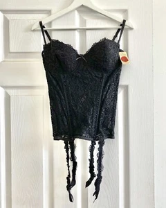 90s Y2K VTG Bustier Corset Lingerie sexy Black Lace Mesh Boned 38D - Picture 1 of 10