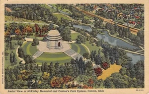 Postkarte OH: Luftaufnahme, McKinley Memorial, Canton, Ohio, Leinen verschickt 1954 - Bild 1 von 3