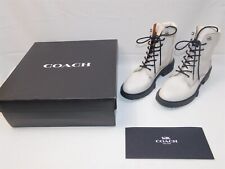 COACH Womens Lorimer Leather Lace Up Combat Boots Chalk White 10B IOB