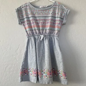 Deux Par Deux Dress Geometric Aztec Colorful Design Girls Size 7 Gray Pink Green - Picture 1 of 12