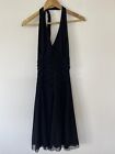 PORTMANS Ladies Black Halter Neck Dress Gathered Bodice Size S EUC Y2K Style