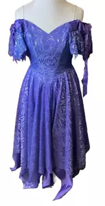 80s Vintage Purple Lace Metallic TD4 by Electra Eletra Formal Dress Size 5/6 - Picture 1 of 11