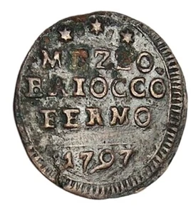HN Fermo. Pio VI (1775-1799). Half Baiocco 1797 A.XXIII Cu Gr. 3.57. RR B136 - Picture 1 of 2