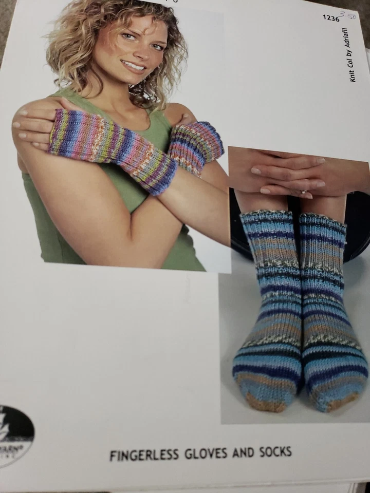  Plymouth Knitting Pattern 1236 Socks & Fingerless Glove - Image 1 of 1