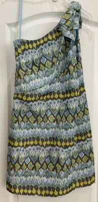 Vestido de mujer Nine West de un hombro talla 6 azul amarillo forrado con varios lazos 129  Foto 1 de 4