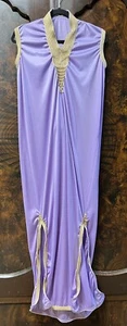 Moroccan Tunic VTG 1970s Dress Long Robe Purple Metallic Gold Braid Embellished - Picture 1 of 7