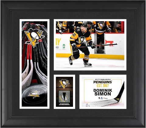 Dominik Simon Pittsburgh Penguins Frmd 15 x 17 Player Collage & Piece of GU Puck Cover