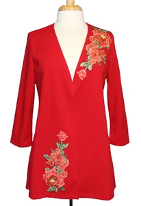 New HSN Slinky Brand Red Floral Luxe Crepe Duster Sz XS #652650 - Picture 1 of 3