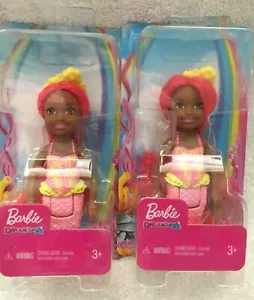 2 muñecas sirena Barbie DREAMTOPIA Chelsea 5" cabello rosa coral afroamericano - Imagen 1 de 3