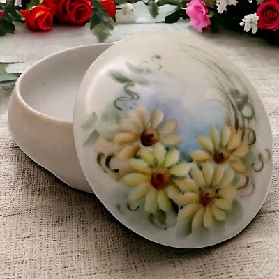 VIGNAUD FRERES LIMOGES 手绘黄色雏菊陶瓷饰品盒 — 第 1/4 张图片