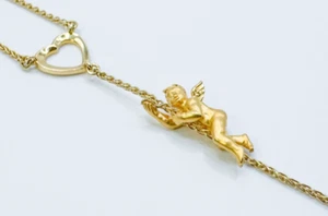Carrera y Carrera Angel Cherub with Heart 18k Yellow Gold Chain Pendant Necklace - Picture 1 of 12