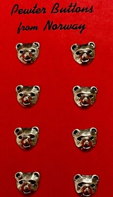 Vintage  Pewter Buttons!! 8 Bear Cubs! Tinn-Per- Norway 5/8” - Image 1 of 4