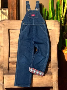 Vtg USA OshKosh B'gosh Vestbak Flannel Lined Bib Overalls Boys 6 Farm Jeans - Picture 1 of 13