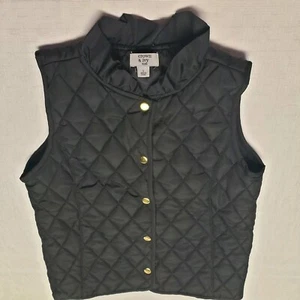 Crown & Ivy Kids Vest Quilted Girls Black Gold Snap Ruffle Sleeveless Large - Picture 1 of 5