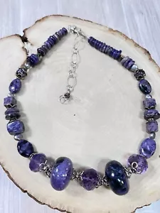 OOAK Artisan Made Bold Statement Purple Necklace Sugilite Amethyst Pearl 16"-19" - Picture 1 of 8