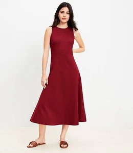 LOFT Ponte Seamed Tank Midi Dress Red Fit Flare Paneled Sz 6 Silver Zipper - Picture 1 of 16