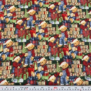Bears N Blocks Christmas Springs Creative Green Cotton Fabric Remnant 17" x 42" - Picture 1 of 2