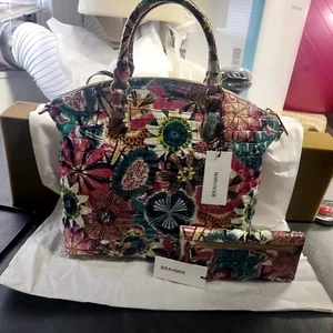 Portafoglio Brahmin Melbourne Collection grande Duxbury Desert Bloom in pelle abbinato - Foto 1 di 12