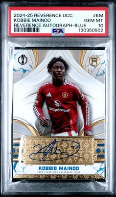 Topps Reverence Kobbie Mainoo 2024-25 azul automático/75 PSA 10 Manchester United Foto 1 de 3