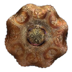 Fenton Dragón y Loto Cuenco Carnaval Vidrio Calabaza Caléndula Naranja Volantes 9" - Imagen 1 de 8