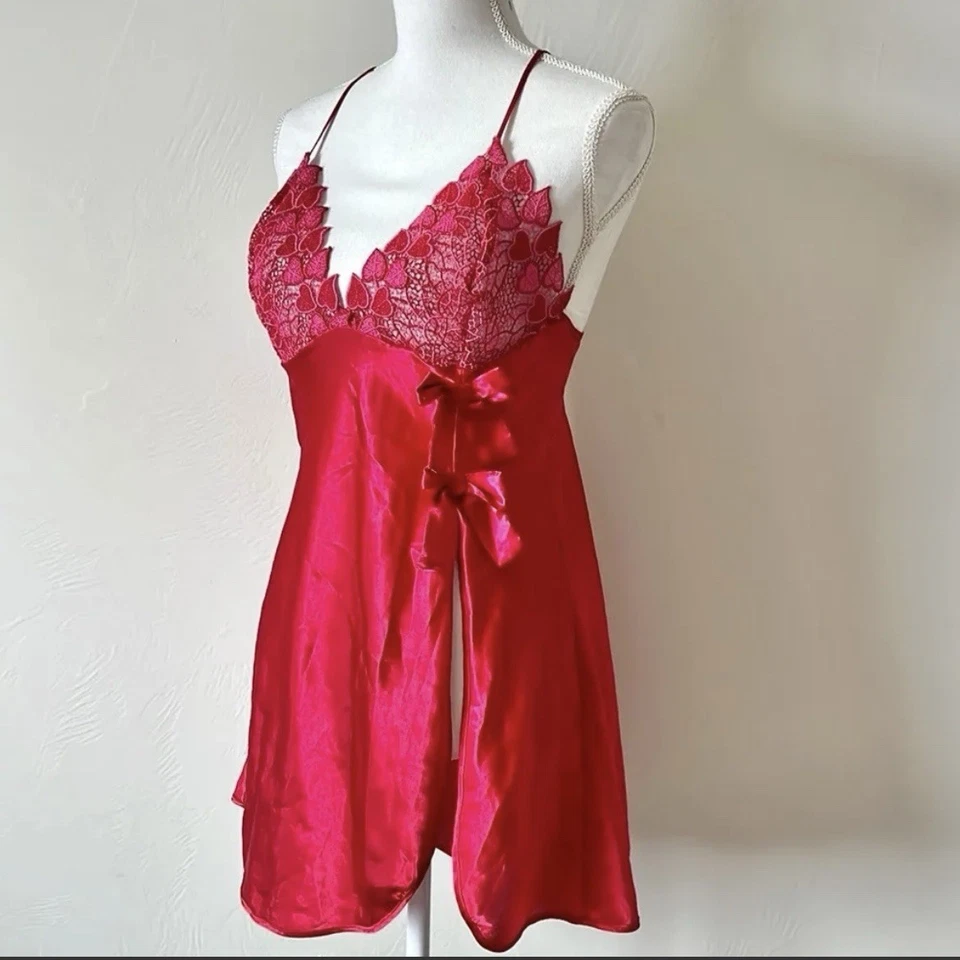 FREDERICKS of HOLLYWOOD Vestido camisón con cordones talla M satinado sin cordones coqueta Foto 1 de 4