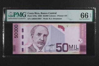 Billete Costa Rica 50000 Colones 2009 P-279a PMG 66 EPQ GEMA SIN CIRCULAR Foto 1 de 2