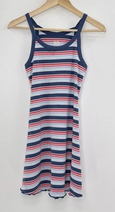 SO Girl's Blue White Red Striped Ribbed Tank Mini Dress Sz L 10/12 Casual Summer - Picture 1 of 6