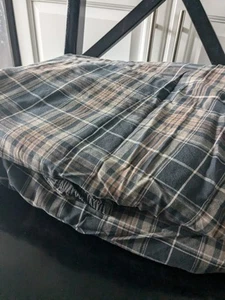 Pottery Barn Plaid Organic Twin Sheet Set Fitted Sheet Flat Sheet Brown Black - Picture 1 of 5