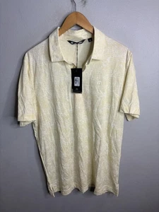 TravisMathew Polo Shirt Mens Large Yellow Floral Nine Irons Golf Performance - Picture 1 of 6