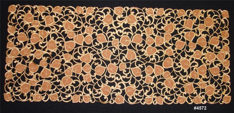 Embroidered Cutwork Leaf Leaves Brown Gold Placemat Table Runner Tablecloth 4572 - Image 1 of 1