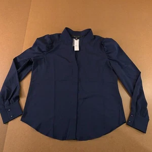 WHBM Womens Size 12 Officer Blue Long Sleeve V Neck Button Front Blouse NWT - Picture 1 of 12